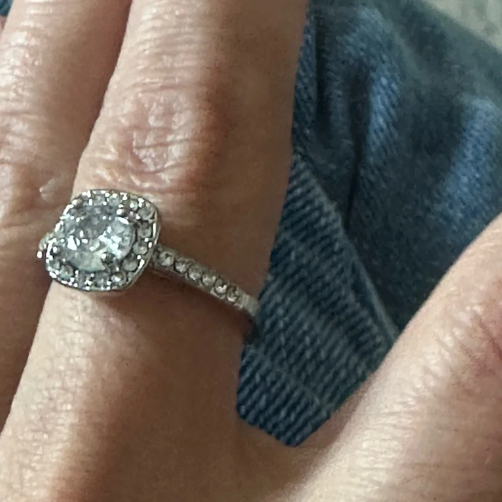 White Gold Plated Silver Pave Princess Cubic Zirconia Engagement